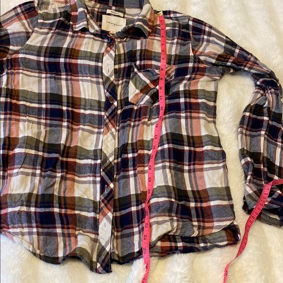 Thread & Supply Cream/Navy/Burgundy Long Sleeve Button Down Flannel Shirt | L - Picture 5 of 5